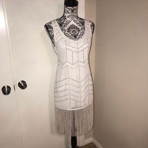White flapper gatsby 1920’s dress open back FRINGE